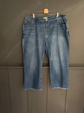 Seven7 Loose Straight Jeans in Confident Medium Wash DIY Cut Off Raw Hem Sz 22W
